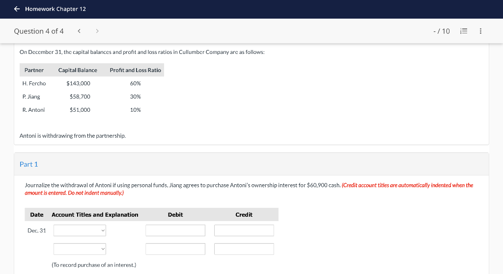  please show all work Homework Chapter 12 Question 4 of 4