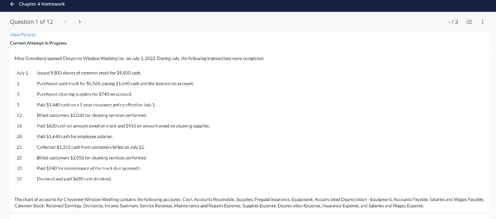 ACCOUNTING HELP LAST ATTEMPT PLEASE HELP! Chapter 4 Homework Question 1 of