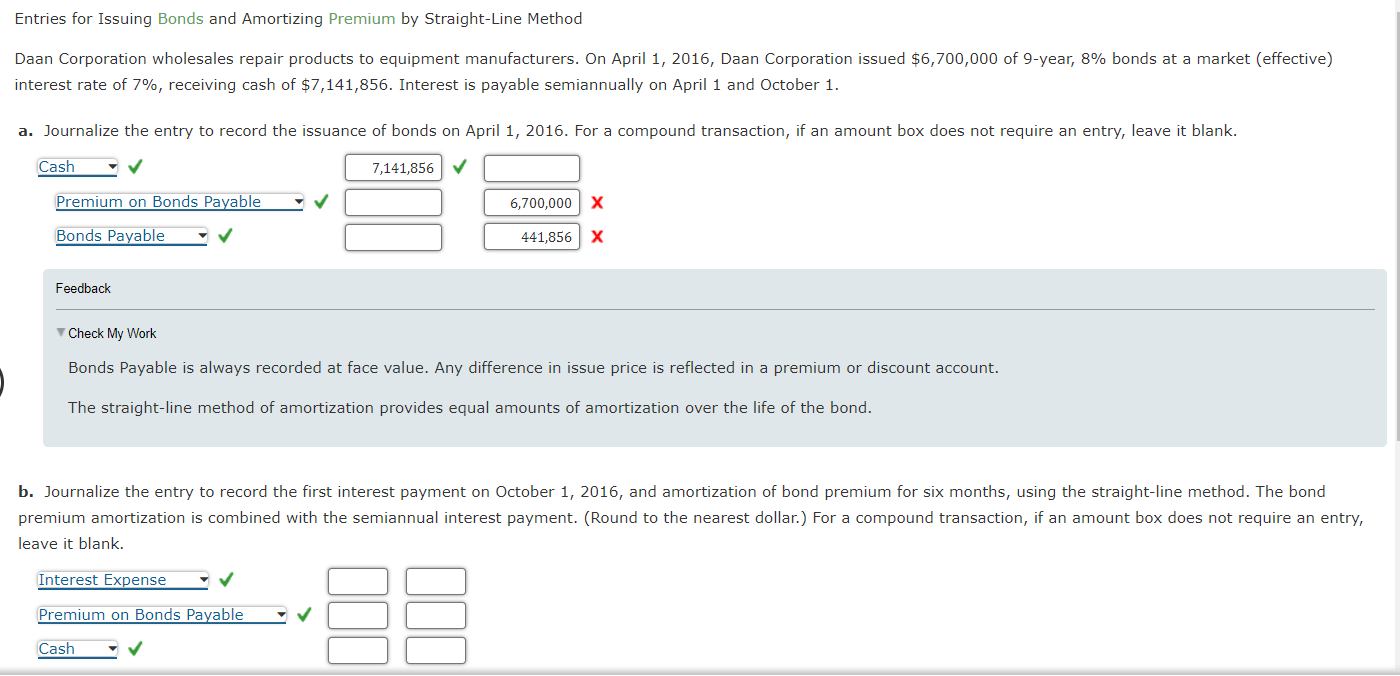  Entries for Issuing Bonds and Amortizing Premium by Straight-Line Method Daan
