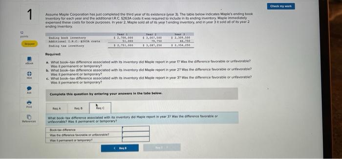 its existence year 3). The table below indicates Maple's ending book Inventory