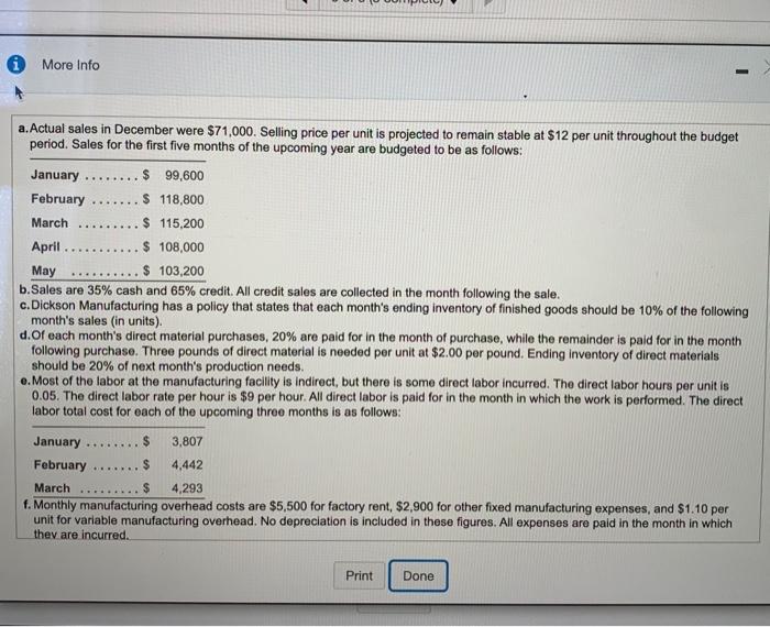of the upcoming year. The following data pertain to Dickson Manufacturing's operations