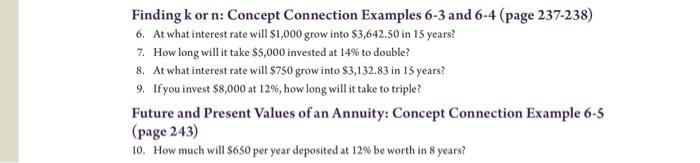 6 and 10 pleaseee Finding kor n: Concept Connection Examples 6-3 and