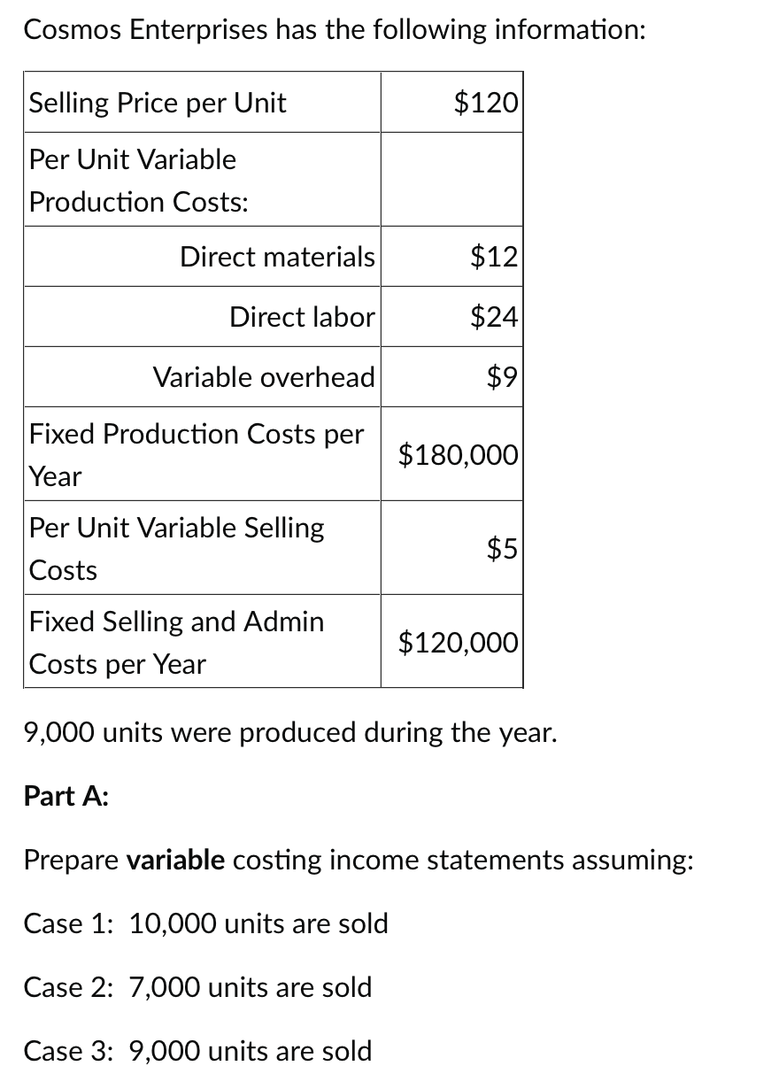  This is all the information provided for this question. Cosmos Enterprises