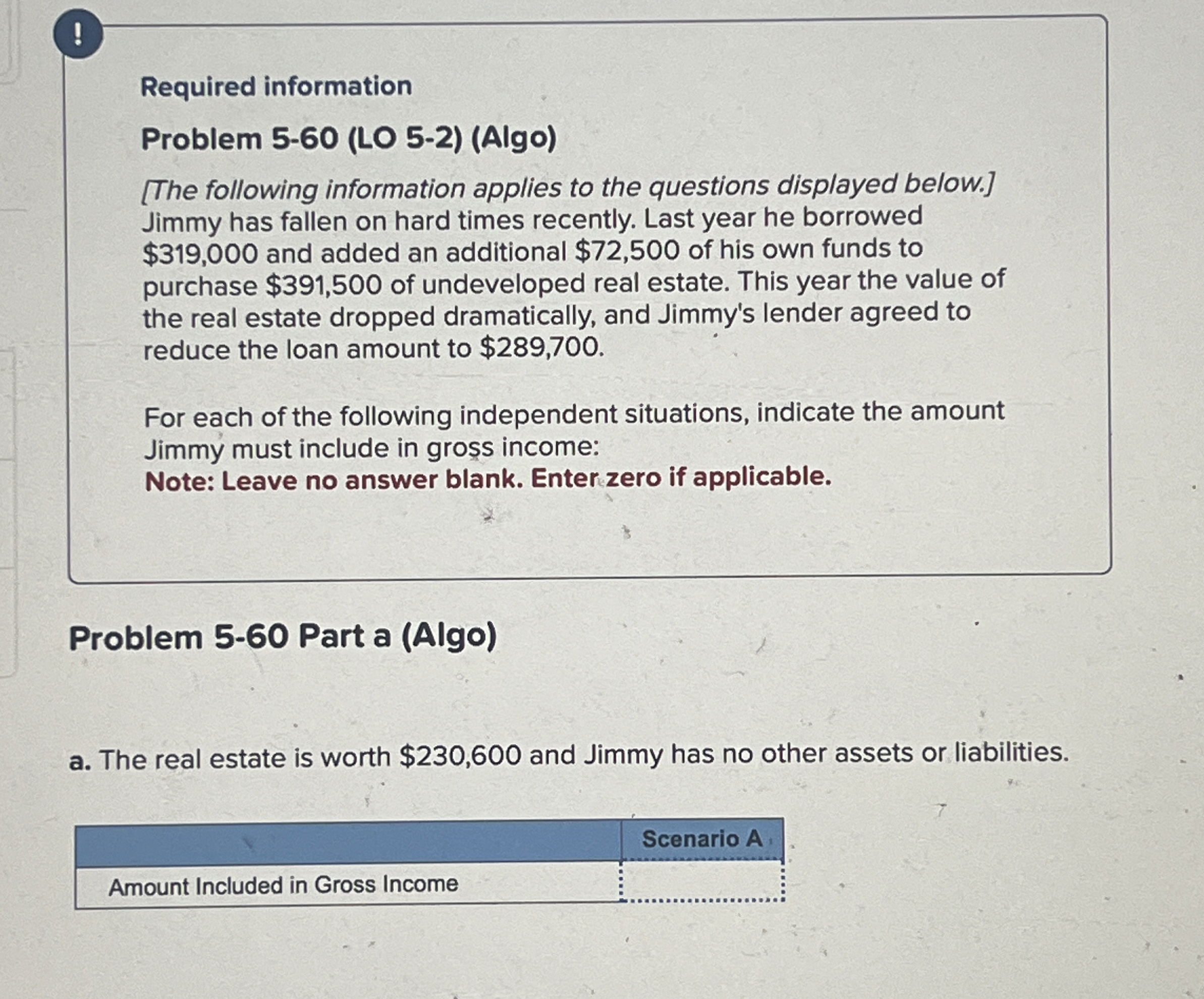  Required information Problem 5-60(LO 5-2)(Algo) [The following information applies to the