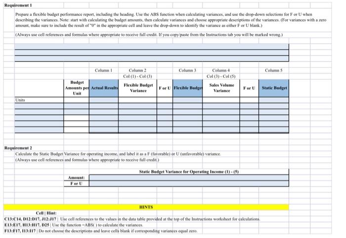 flexible budget performance report. Company manufactures tote bags and has provided the