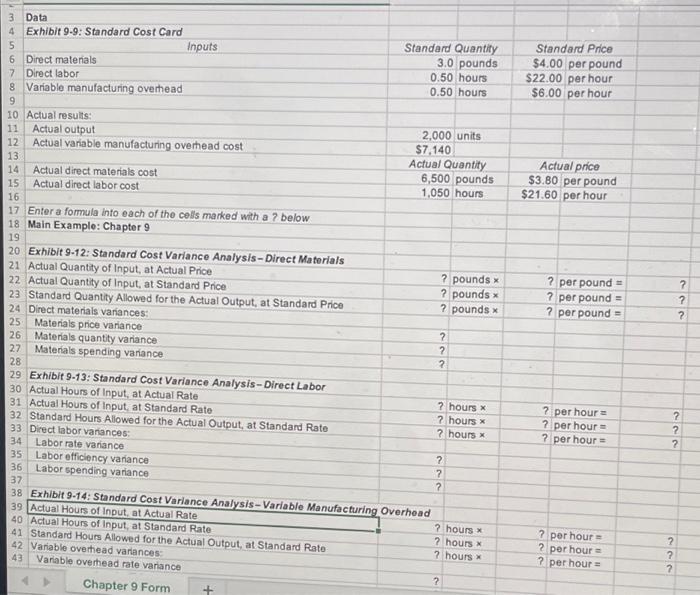 Applying Excel form and enter formulas in all cells that contain question