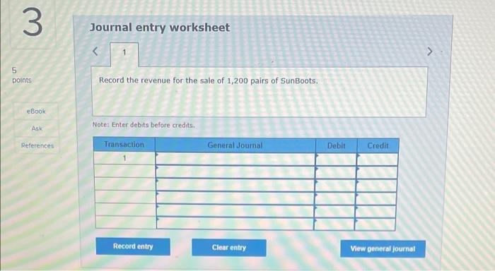 starts selling "SunBoots" to customers for $75 per pair When a customer