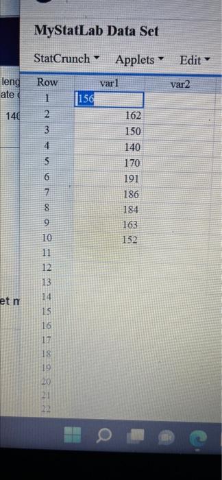 whats point estimate of the data set MyStatLab Data Set StatCrunch Applets