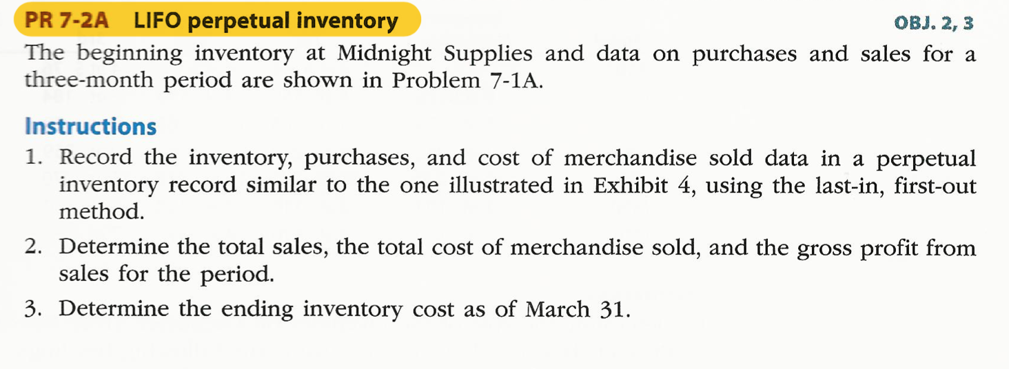 7-2A Date Transaction Number per units Per Unit Total Jan. 1 Inventory
