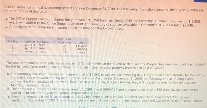 last person got wrong Use the information to prepare adjusting entries as