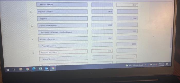 0 6.000 Equipment Interest Payable 0 Notes Payable 11.000 Prepaid Insurance 21280