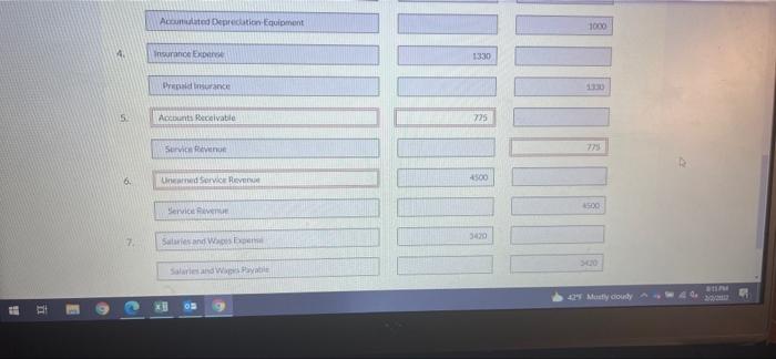 0 Salaries and Wages Payable Suppliers 2300 Unearned Service Revenu 31000 EV