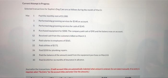exact entry Current Attempt in Progress Selected transactions for Sophie's Dog Care