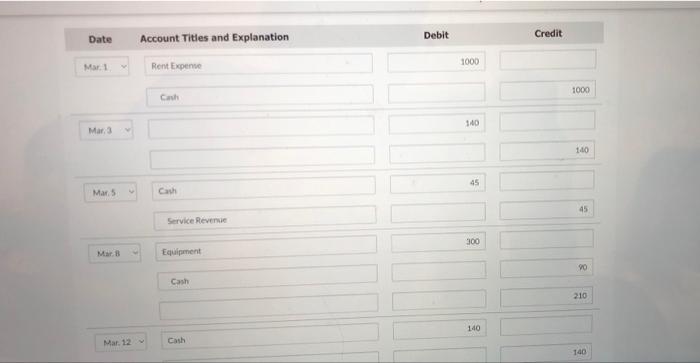 are as follows during the month of March: Mar. 1 Paid the