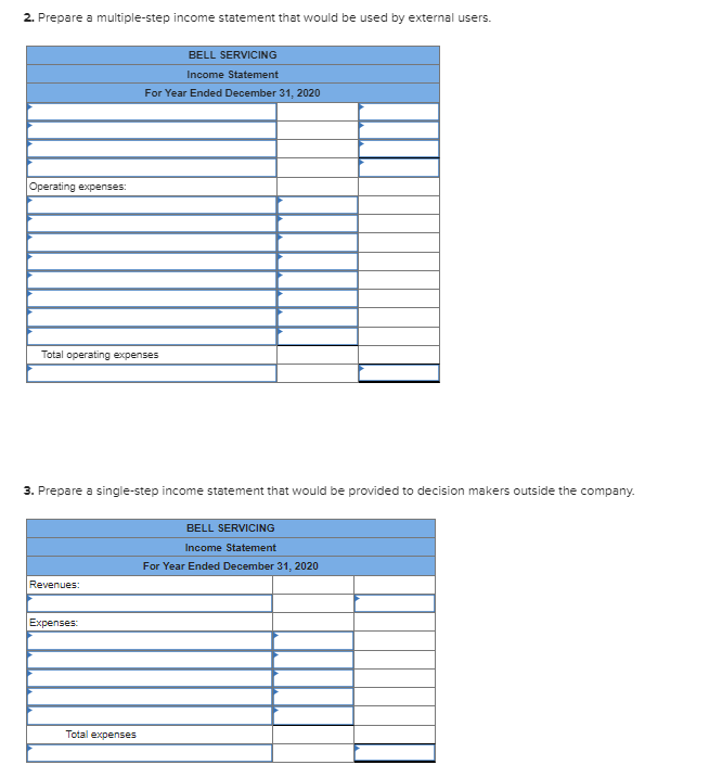 following adjusted trial balance for Bell Servicing was prepared at the end