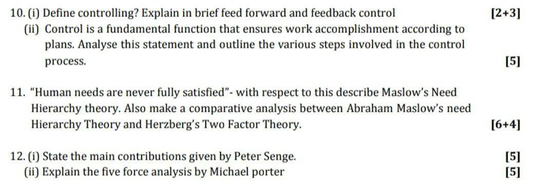 Handwritten needed on paper A4 sheet only. [2+3] 10. (i) Define controlling?