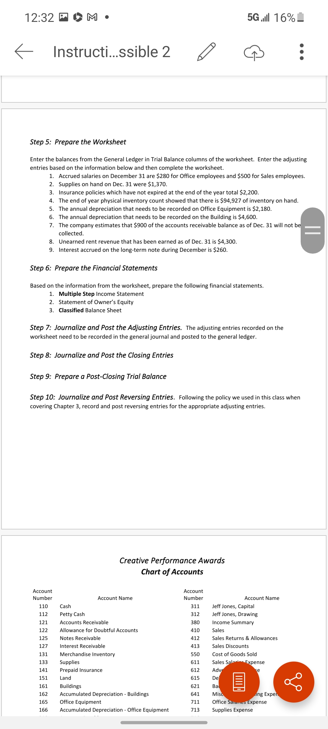 Post Closing Trial Balance Creative Performance Awards (CPA) Instructions Creative Performance Awards