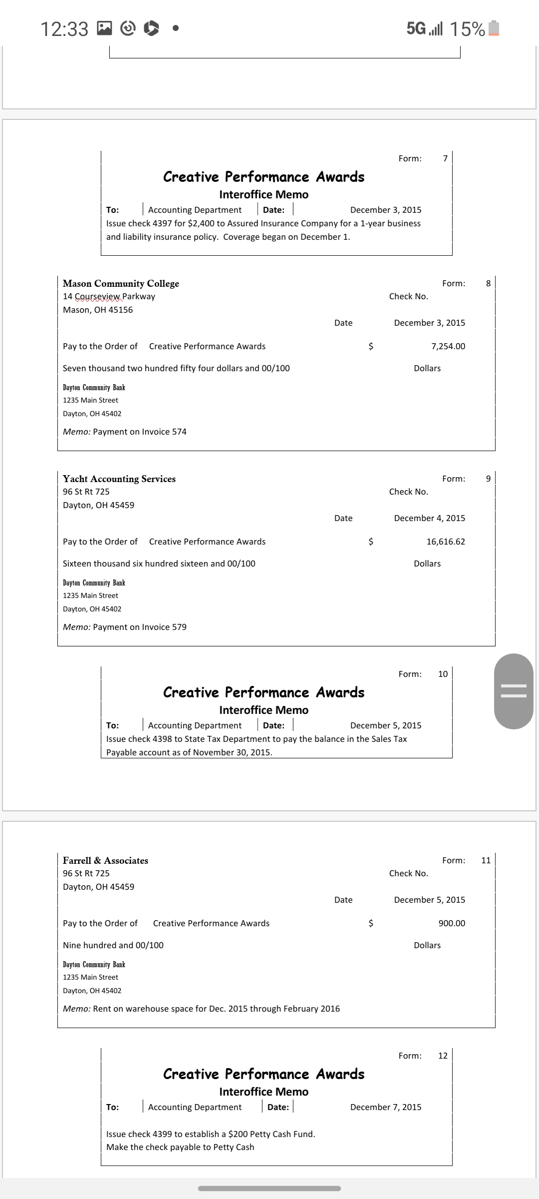 representing CPA's daily transactions for December. Your first step is to record