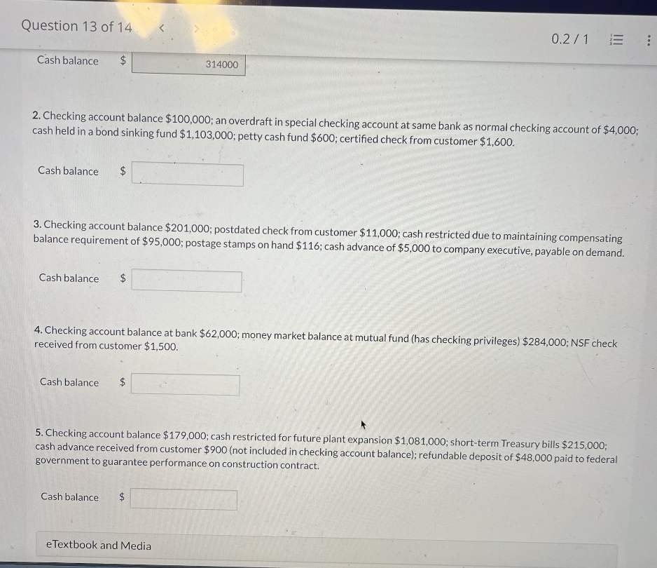 help all please 2. Checking account balance $100,000; an overdraft in