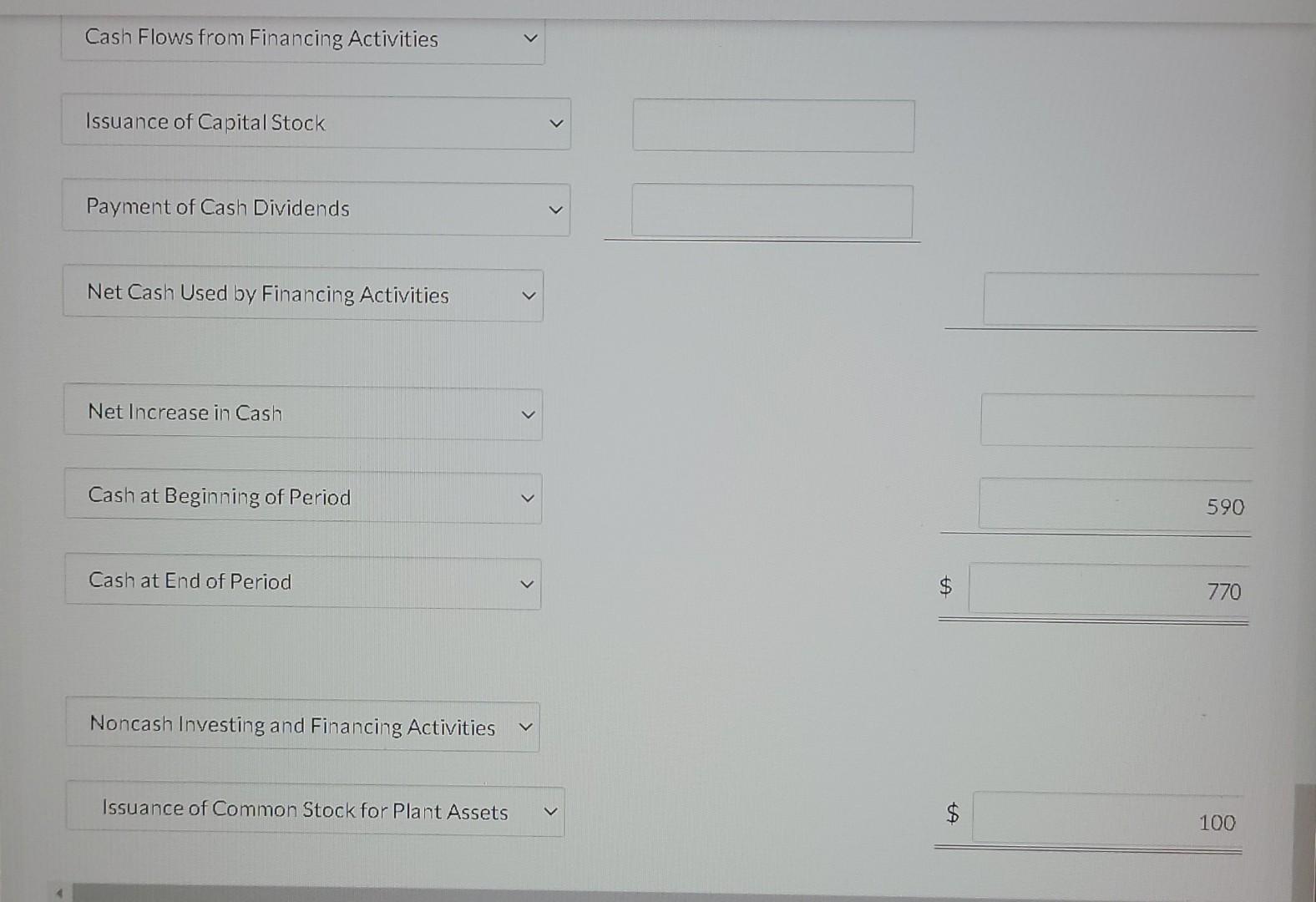 at End of Period > $ 770 Noncash Investing and Financing Activities