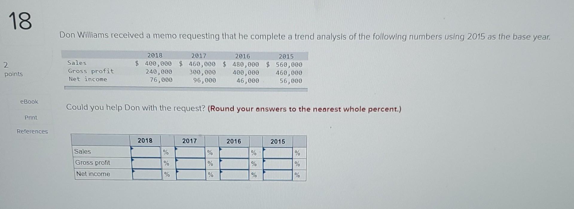 Don Williams received a memo requesting that he complete a trend