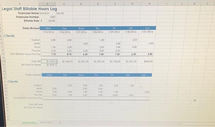 H KO Legal Staff Billable Hours Log Employee Name Swinson David Employee