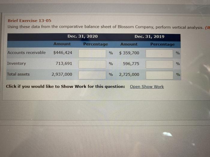  Brief Exercise 13-05 Using these data from the comparative balance sheet