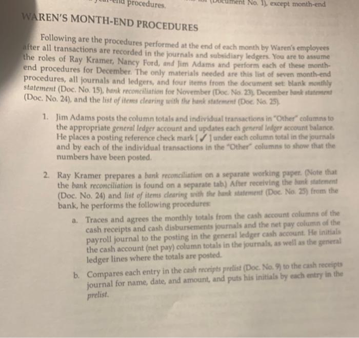 this is for MONTH END procedures No. 1), except month-end WAREN'S MONTH-END