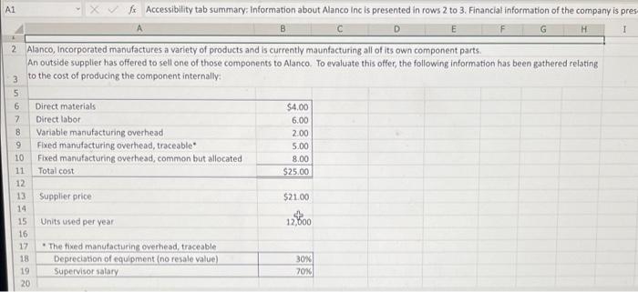  please provide answers using excel formulas( ex: =B3+C3) 2. Alanco, Incorporated