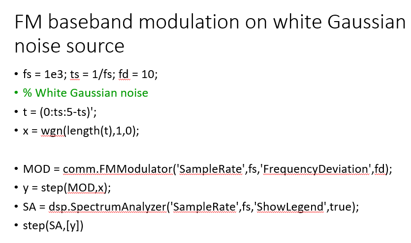 for white Gaussian noise source (refer slides 4 6). Demodulate the FM