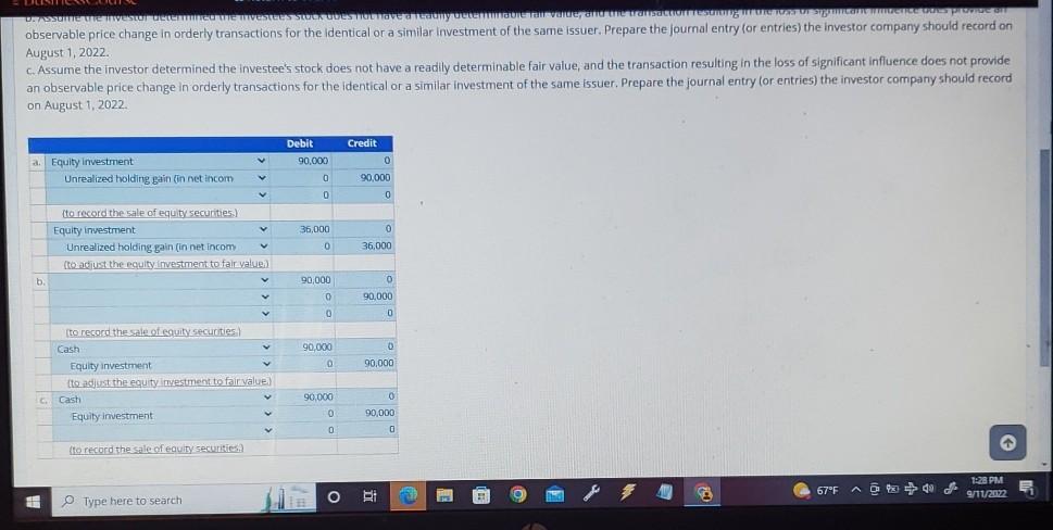 from the Equity Method to Insignificant Influence Assume on August 1,2022, an
