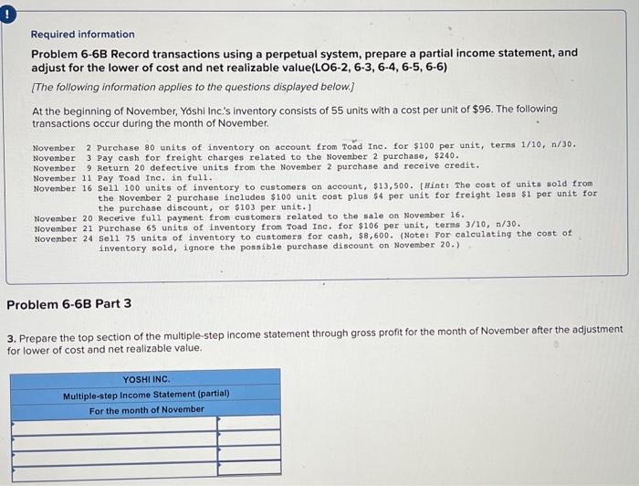 accounting Required information Problem 6-6B Record transactions using a perpetual system, prepare