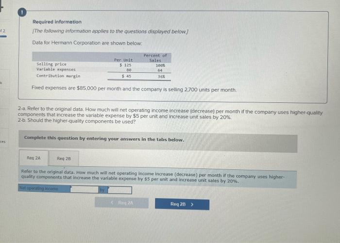 for Herman Corporation are shown below. Fixed expenses are $85,000 per month