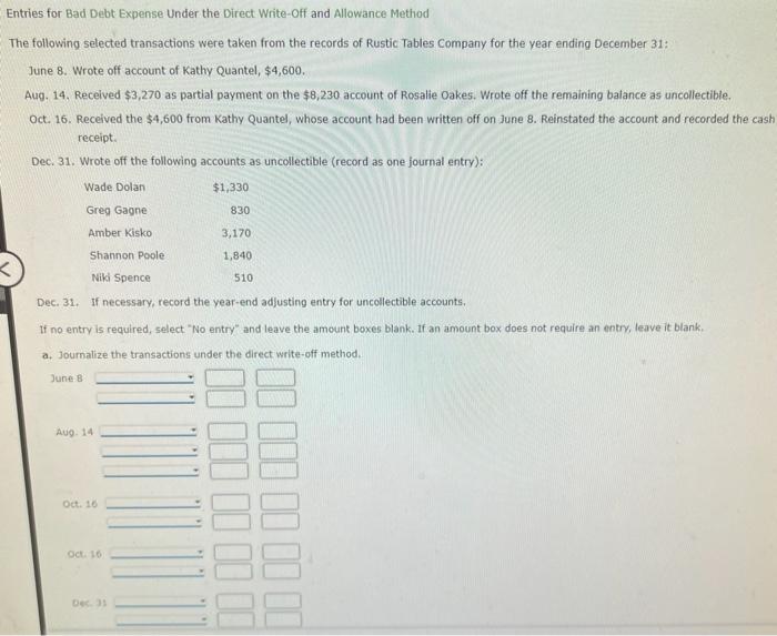 the year and the company uses the analysis of receivables method. Rustic