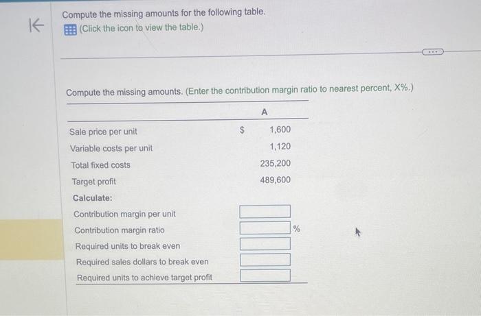 icon 19 verw the table ) Data table Compule the misaleg amounts.