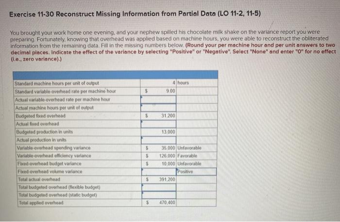  Exercise 11-30 Reconstruct Missing Information from Partial Data (LO 11-2, 11-5)