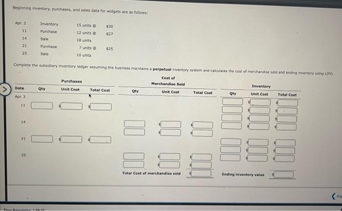 using lifo asap please help Beginning inventory, purchases, and sales data for