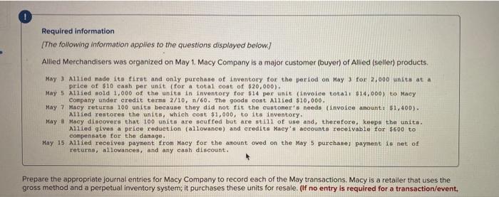 what goes in May 3? Please help with May 3rd entry Required