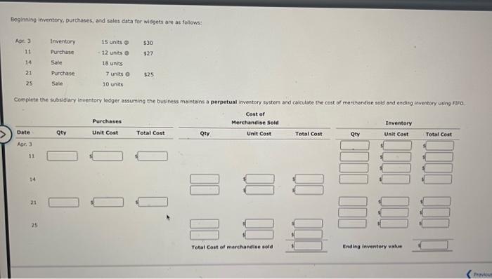 using fifo help asap please Beginning inventory, purchases, and sales data for
