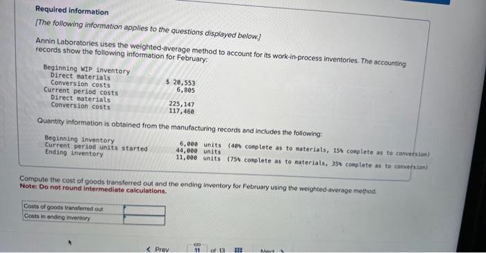 using the weighted average method Required information [The following information applies to