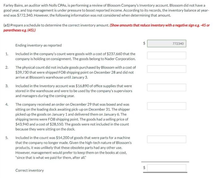Help! i have no Idea what to do! Farley Bains, an auditor