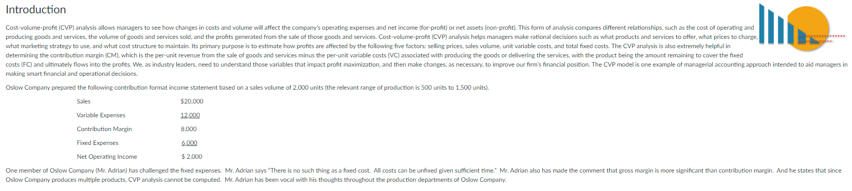  Oslow has never utilized CVP methodologies before. You are the new