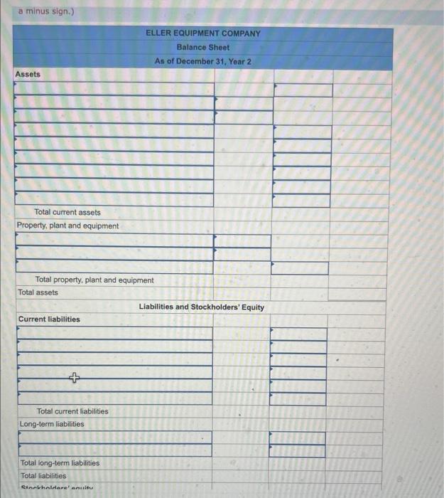 and a classified balance sheet for Eller Equipment Company for Required Yoar