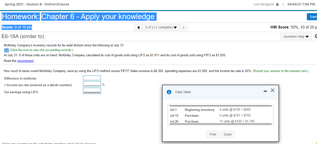  Spring 2021 - Session B - Online icourse Lexi Bengson :