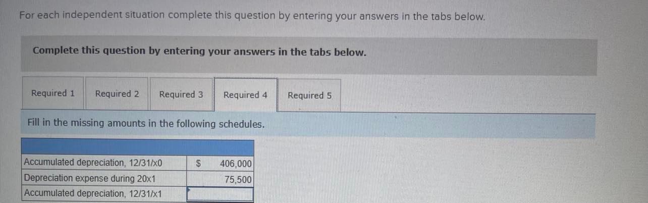 Required 4 Required 5 Fill in the missing amounts in the following