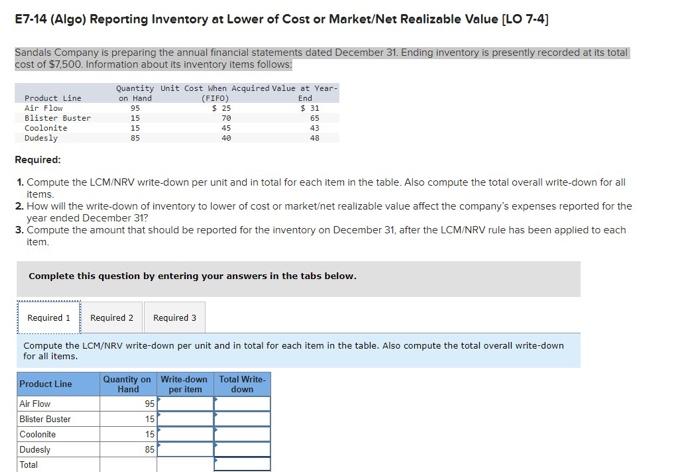 Need help with this problem. will gladly upvote! E7-14 (Algo) Reporting Inventory