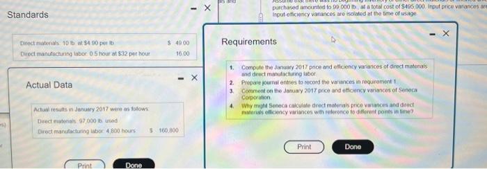 2017 price and efficiency variances of direct materials and direct manufacturing labor.