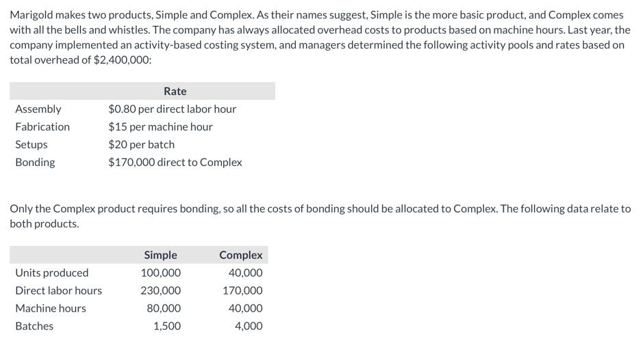  Marigold makes two products, Simple and Complex. As their names suggest,