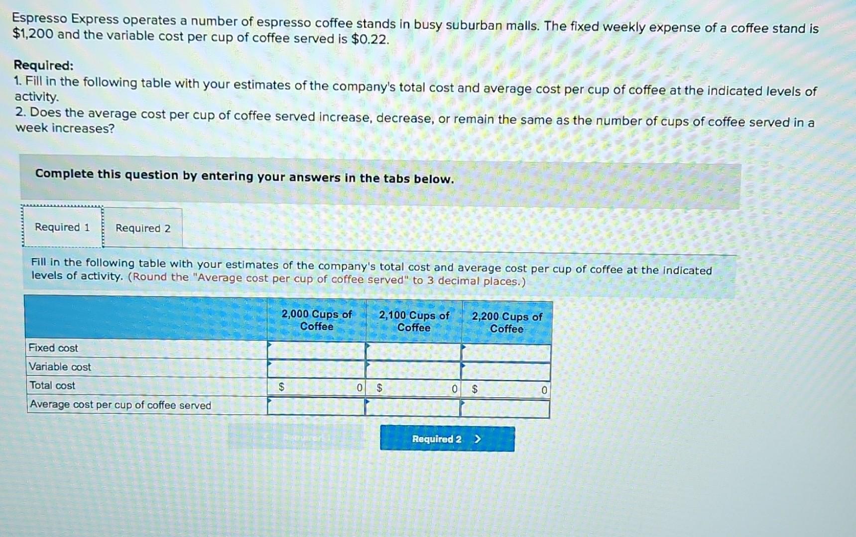 number of cups of coffee served in a week increases? Increase Decrease