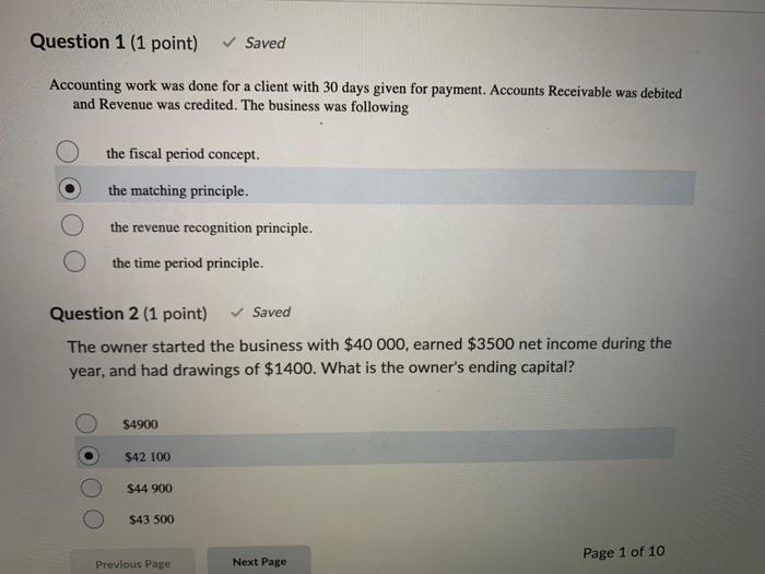 accounting multiple choice question help Question 1 (1 point) Saved Accounting work